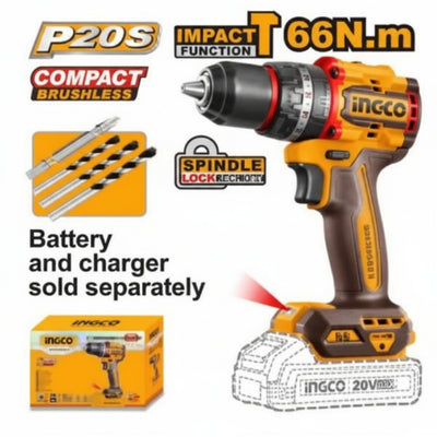 INGCO - Compact Brushless Cordless Impact Drill - Item No. CIDLI 206681 Industrial