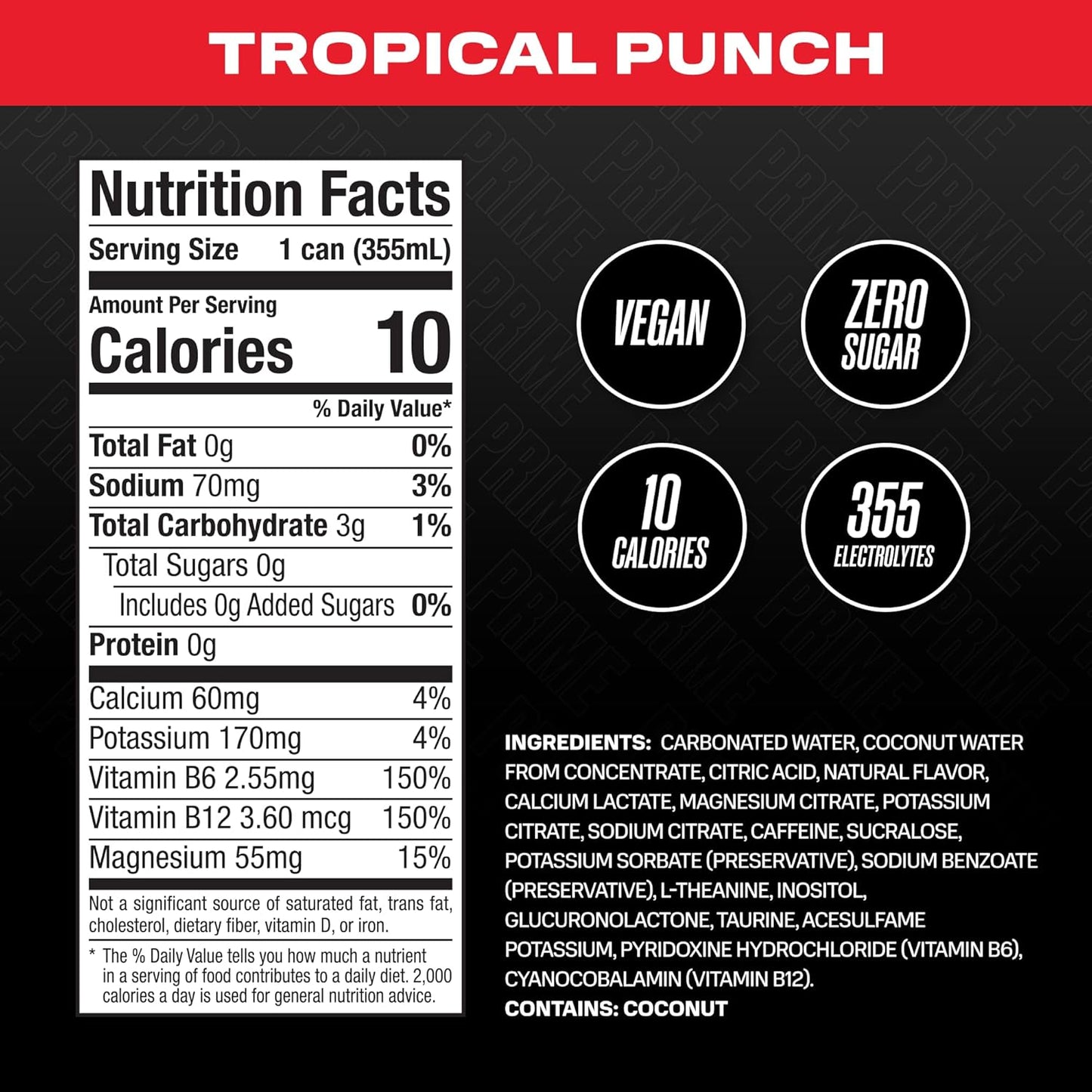 Prime Hydration - Energy Drink - Zero Sugar - Tropical Punch - 330 ML (12 Pack)