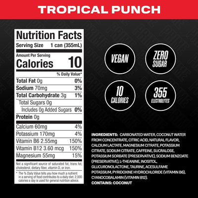 Prime Hydration - Energy Drink - Zero Sugar - Tropical Punch - 330 ML (12 Pack)