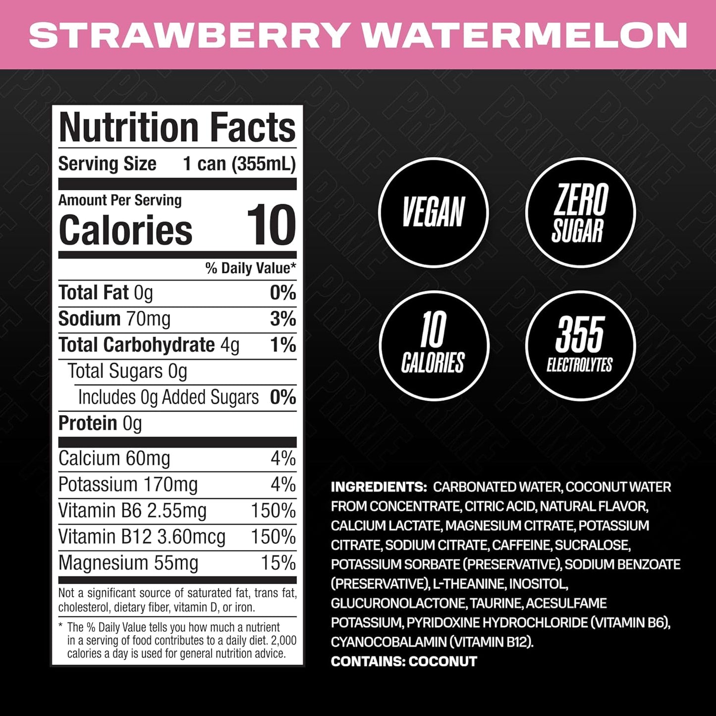 Prime Hydration - Strawberry Watermelon - Energy Drink - Zero Sugar - 330 ML (12 Pack)