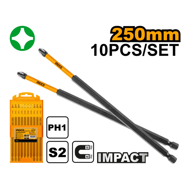 INGCO -  Impact screwdriver bits ph1 250mm 10 pcs SDBIM11PH1103