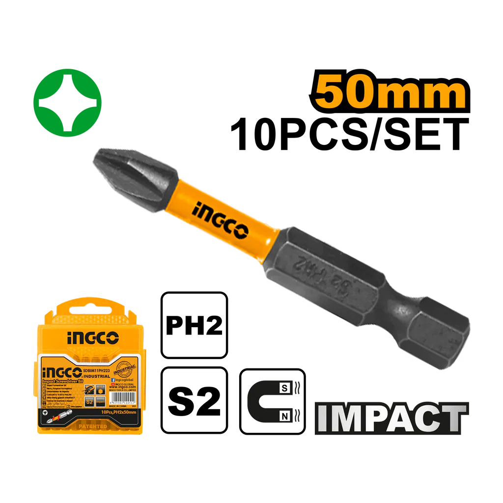 INGCO -  Impact screwdriver bits PH2 50MM 10PCS SDBIM11PH223