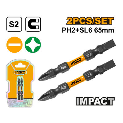 INGCO -  Impact screwdriver bits 65mm 2pcs sl6 SDBIM72HL665