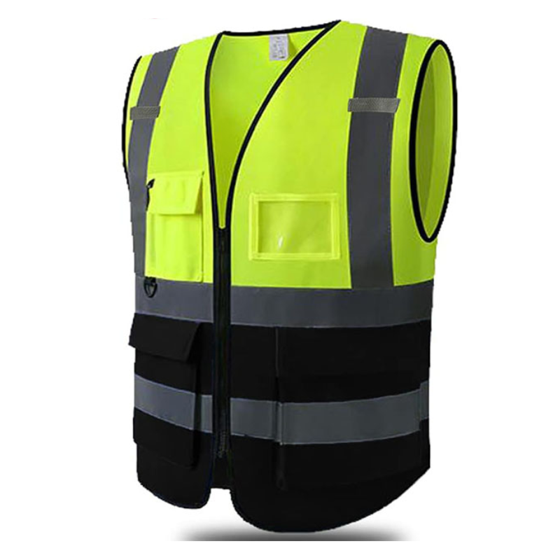 Safety Hi-Vis Vest with Pockets - 120 GSM - Dual Color | Black/Green | Jodiabaazar.com