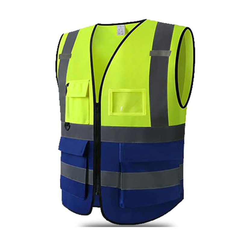 Safety Hi-Vis Vest with Pockets - 120 GSM - Dual Color | Blue/Green | Jodiabaazar.com