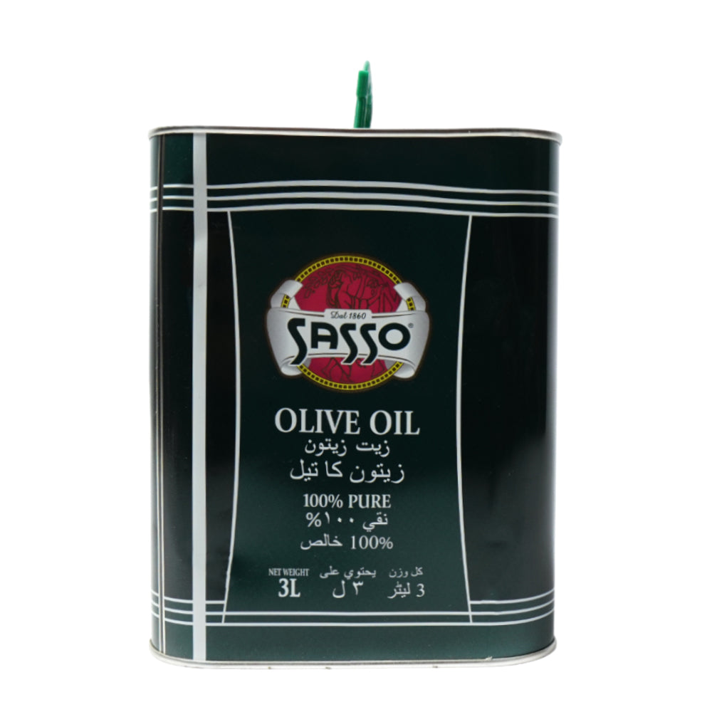 Sasso olive oil tin on a white background