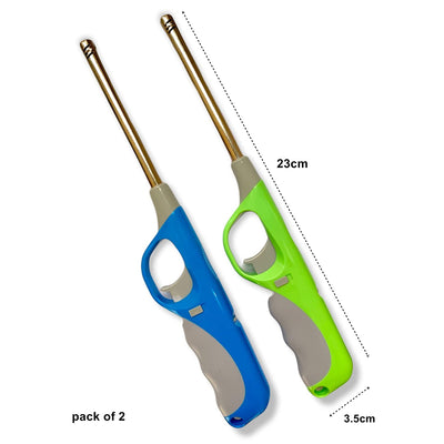 Silk Road - Refillable Gas Lighter for Kitchen Gas Stove - Metal - Flame with Adjustable Gun Flame and Multipurpose Use Candle Diya Lighting Use for Household (Multicolor) Pack of 2 - With Gas Refill