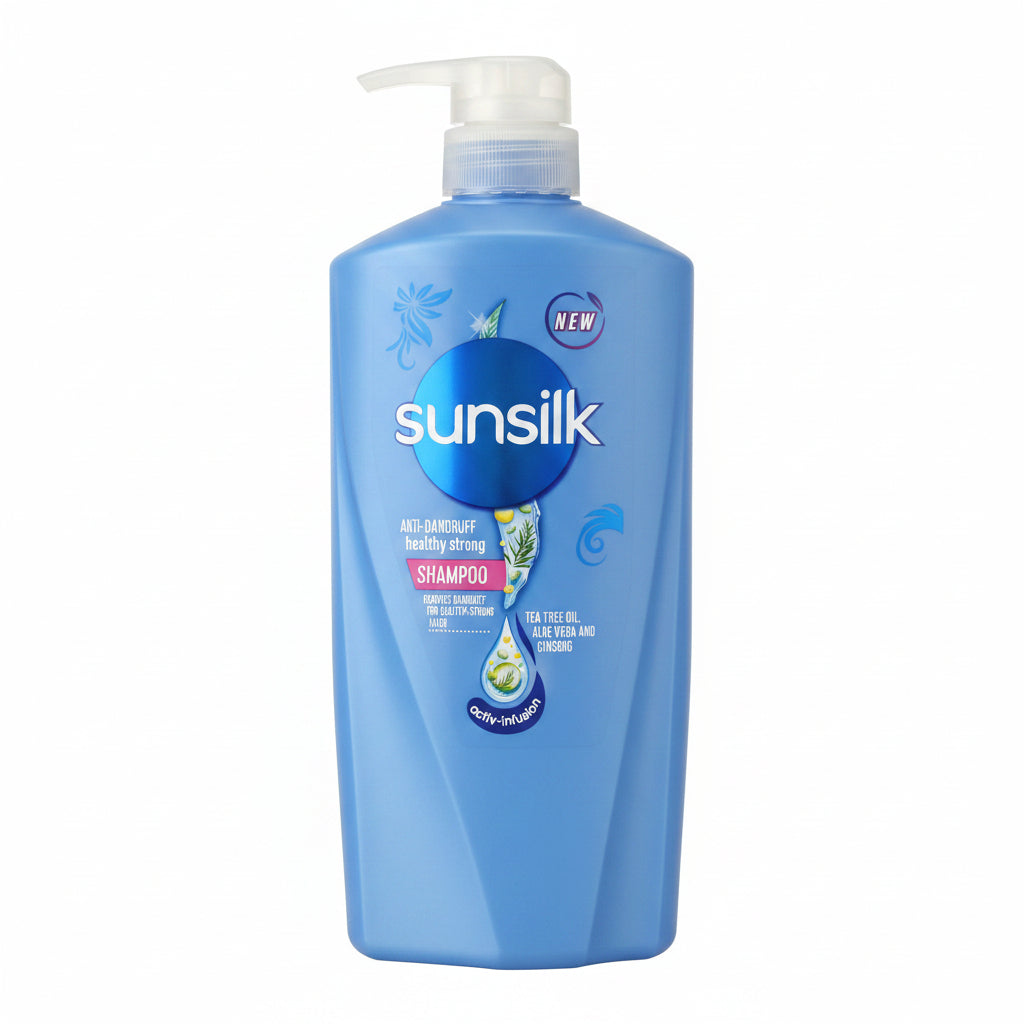 Sun silk shampoo bottle on a surface with documents in the background