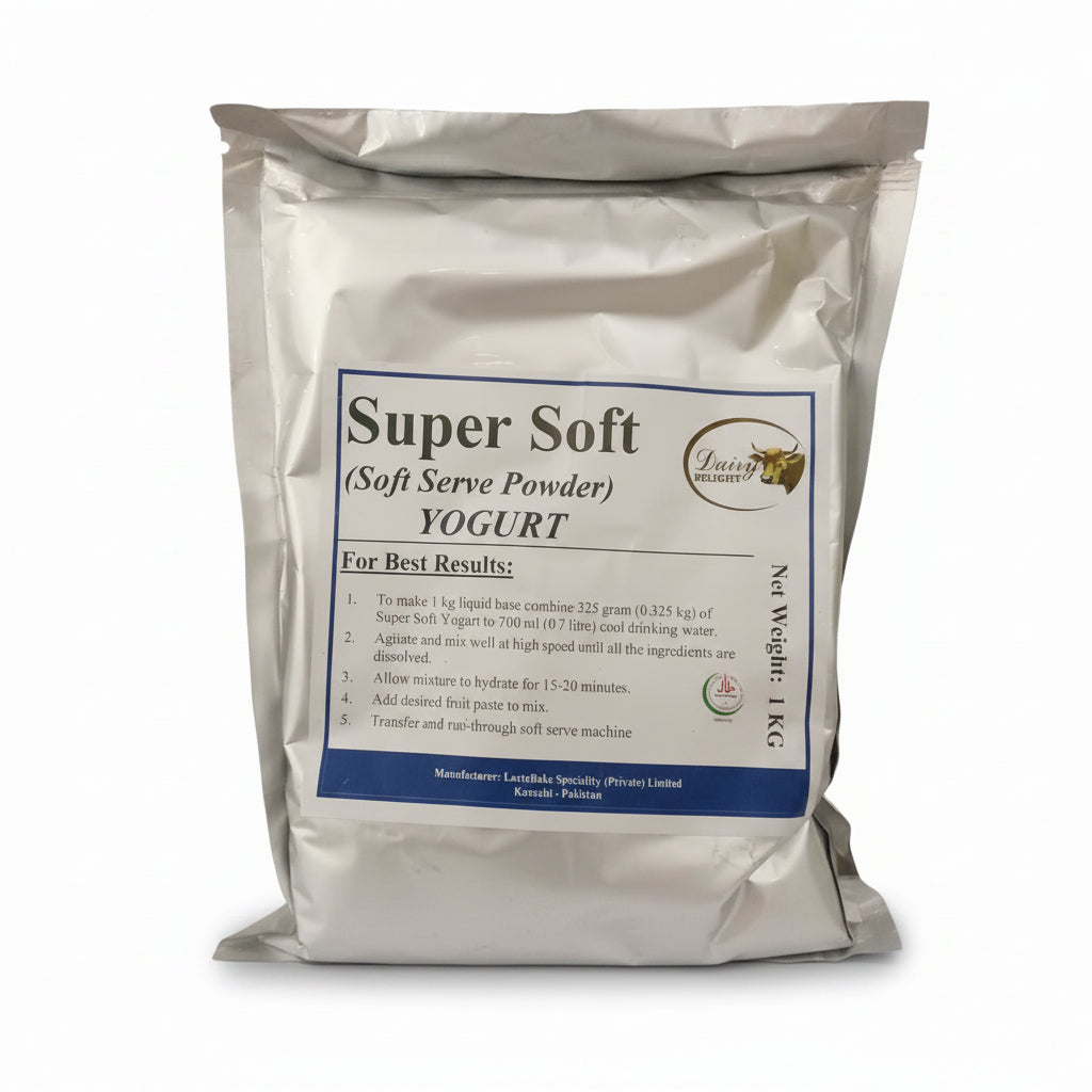Super Soft soft serve yogurt powder package on a light background