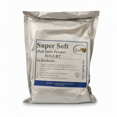 Super Soft soft serve yogurt powder package on a light background