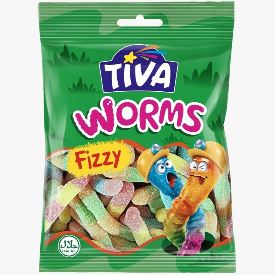 TIVA - Fizz Worms Jelly - 80g - 72-Pack Carton
