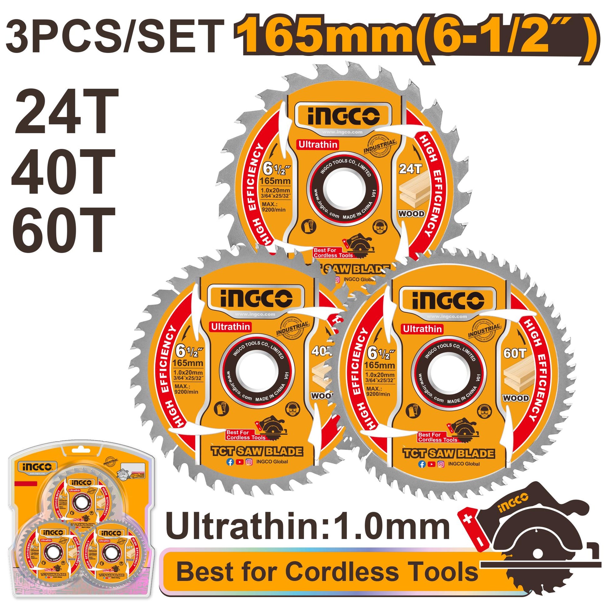 INGCO -  Ultra-thin TCT saw blade set 3pcs set TSB16503