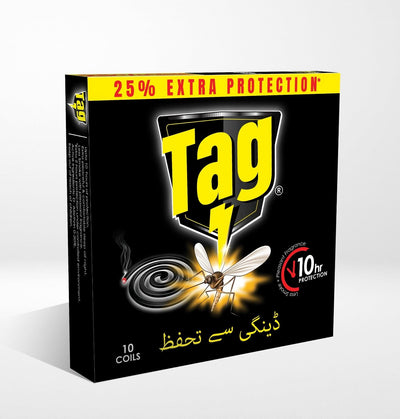 Tag mosquito coil packaging with yellow text and black background