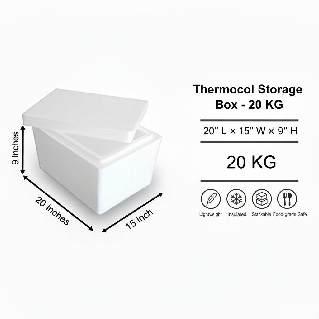 White storage box with dimensions and weight indicated on a white background