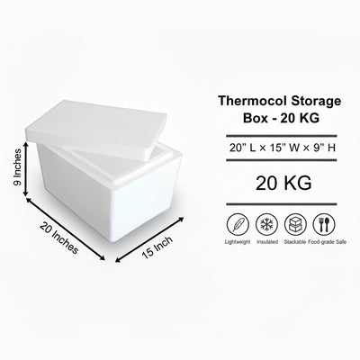 White storage box with dimensions and weight indicated on a white background