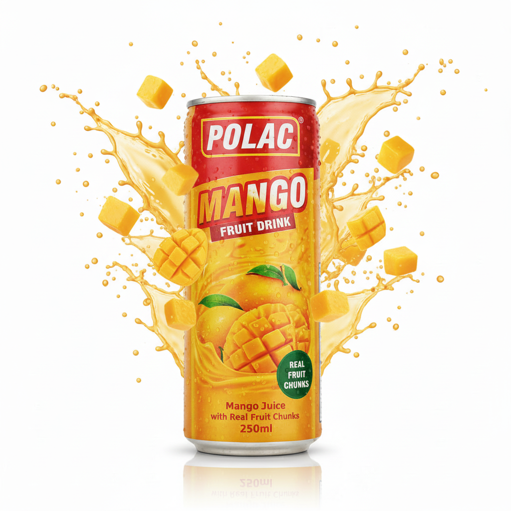 POLAC - Mango Fruit Drink - 250ML - With Real Fruit Chunks - 24 Can (1 Tray)