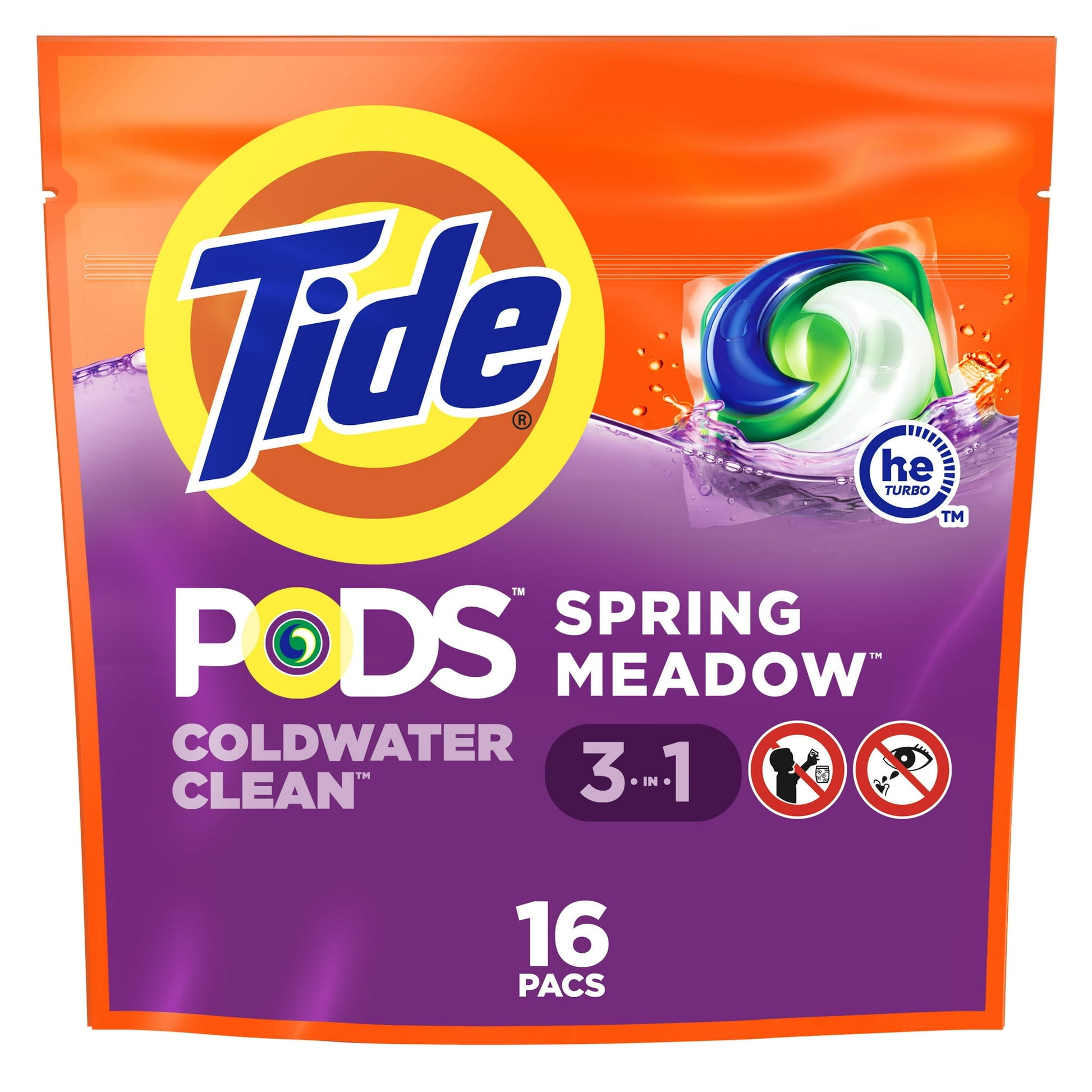 Tide Pods - 3In1 - USA - Spring Meadow - Laundry Detergent - 16Ct 14Oz (398g)