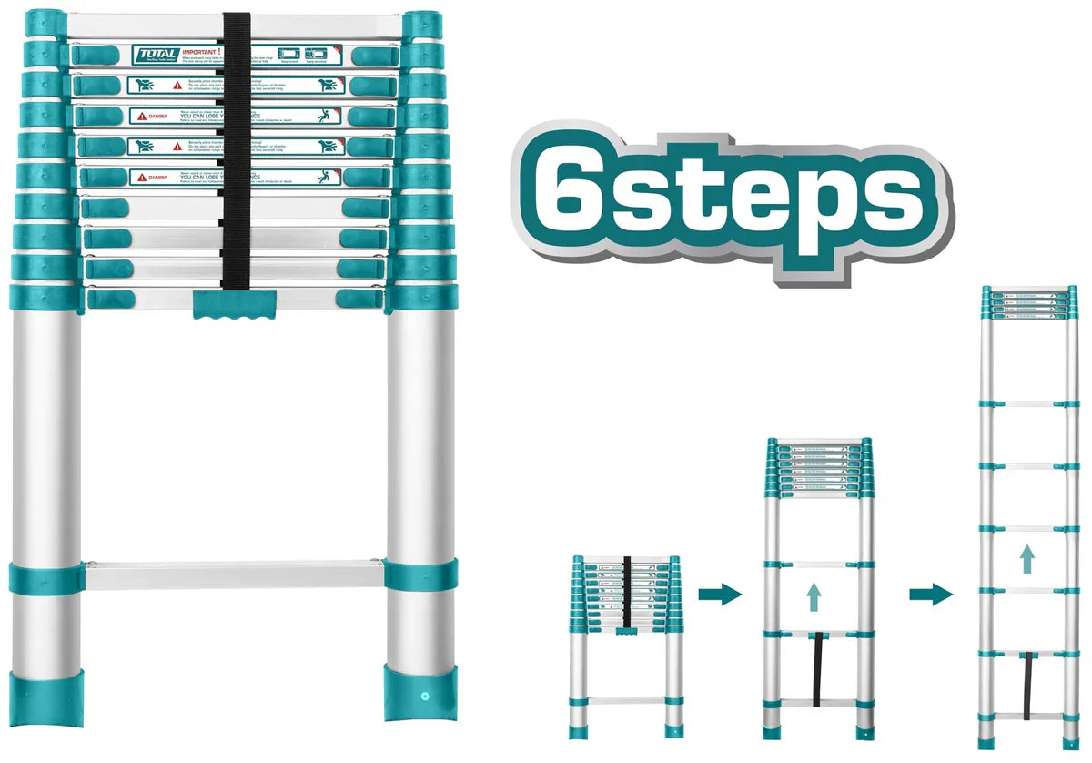 Total 1.98m Aluminum Telescopic Ladder │ THLAD08061 | Jodiabaazar.com