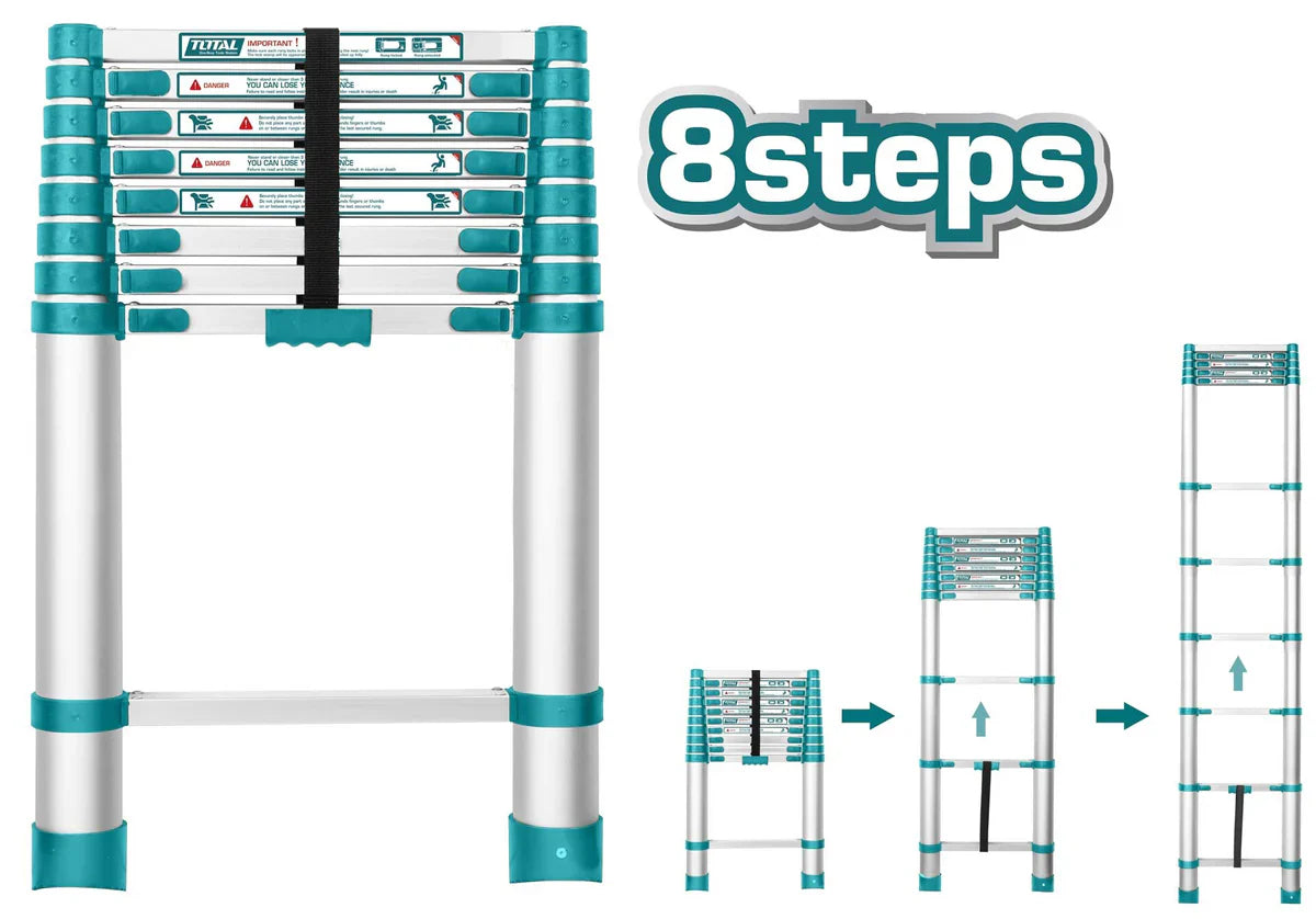 Total 2.58m Aluminum Telescopic Ladder | THLAD08081 | Jodiabaazar.com