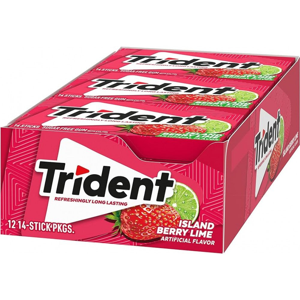 Trident - Sugar Free Gum - 12 Packs x 14 Pieces (168 Total Pieces) - Island Berry Lime