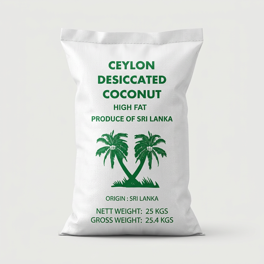 Ceylon - Dried Coconut - Desiccated Coconut (Khopra) High Fat - HFDC - 25 KG - کھوپرا