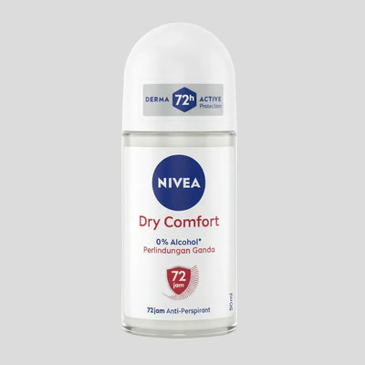 Four Nivea deodorant bottles on a white surface with a neutral background