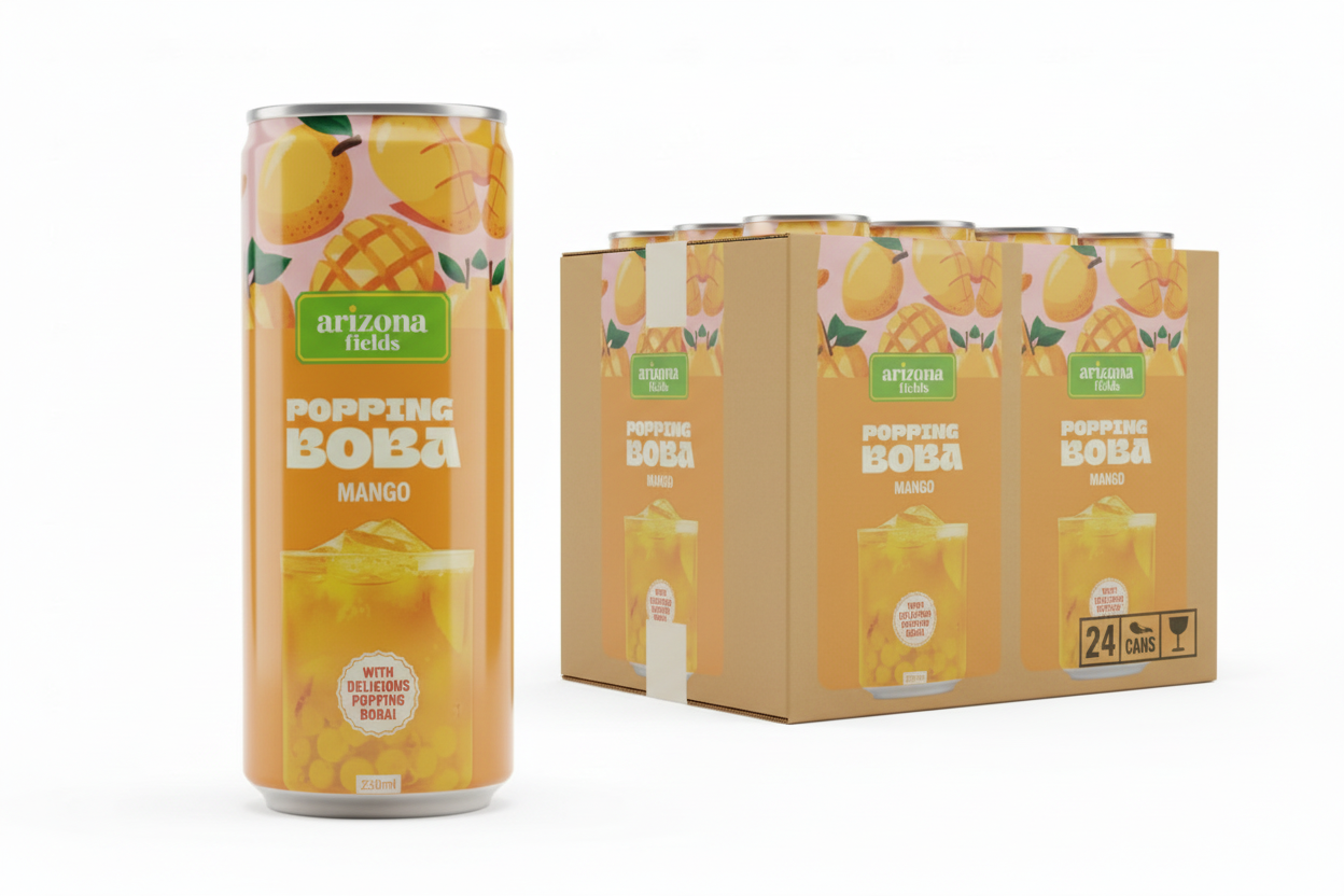 Arizona Fields - Popping Boba - 250ML - Mango - 24 Can (1 Tray) - With Delicious Popping Bobba