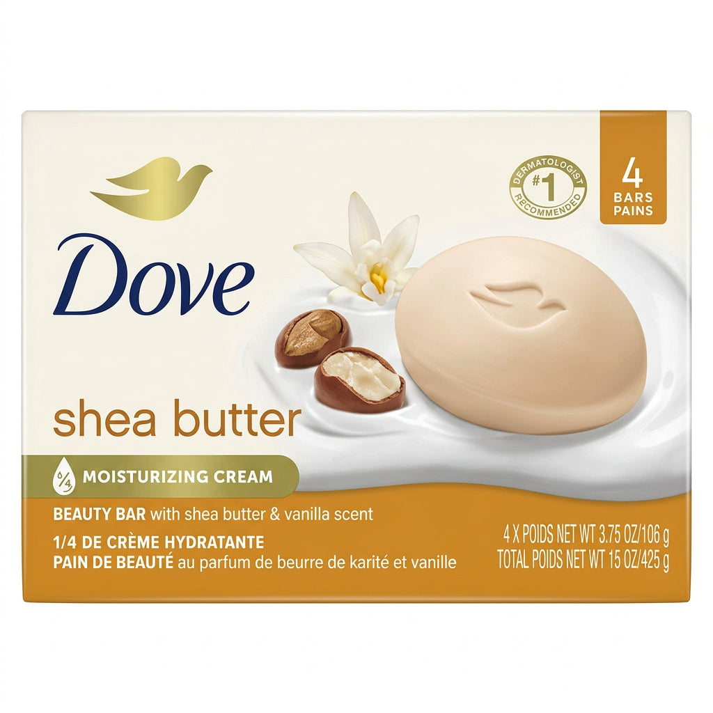Dove - Soap Bar - SHEA BUTTER - 4 Bars Pack - 3.75 X 4 = 15 oz