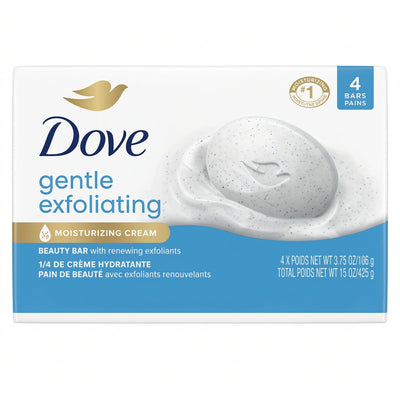 Dove - Soap Bar - GENTLE EXFOLIATING - 4 Bars Pack - 3.75 X 4 = 15 oz