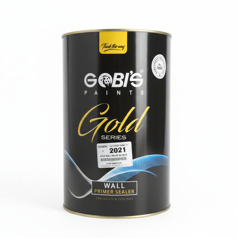 Gobi's Paints Gold Series wall primer sealer can on a shelf