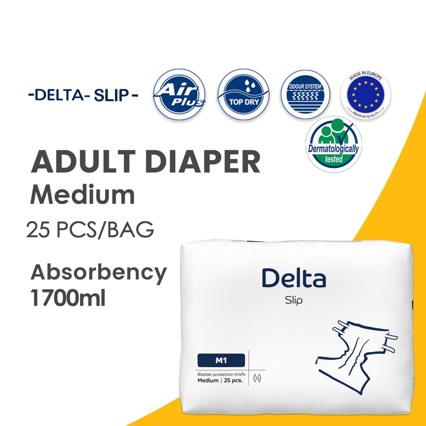 DELTA Slip (Delta Form) - Adult Diaper - Medium- 70 - 110 cm (28-44") - 25 pieces bag