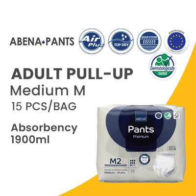 Abena - Premium Pull-Up - Incontinence Pants - Medium (M2) - 80-110cm Waist - 1900ml Absorbency - 15PK - Eco-Labelled Incontinence Pants for Men & Women -Discreet, Protective, Breathable, Comfortable