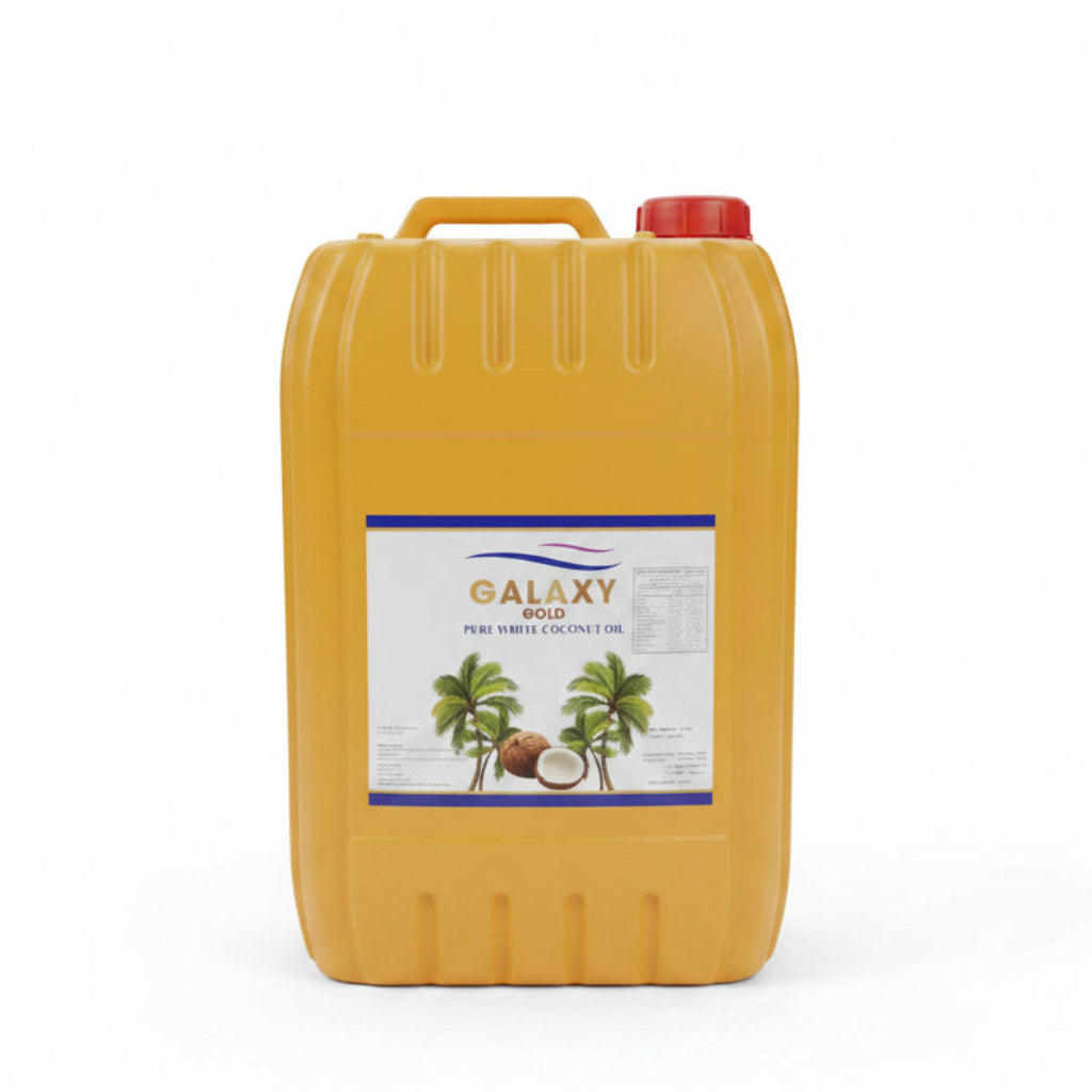 Yellow jerry cans with 'Galaxy' label on a shelf.

