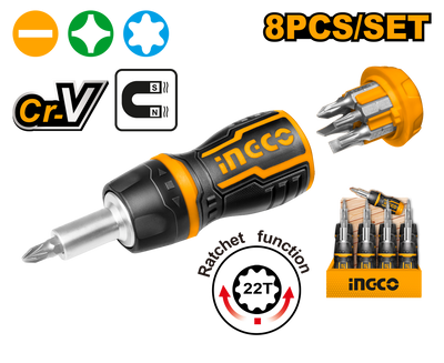 INGCO -  8 in 1 stubby ratchet screwdriver set  AKISDS1728