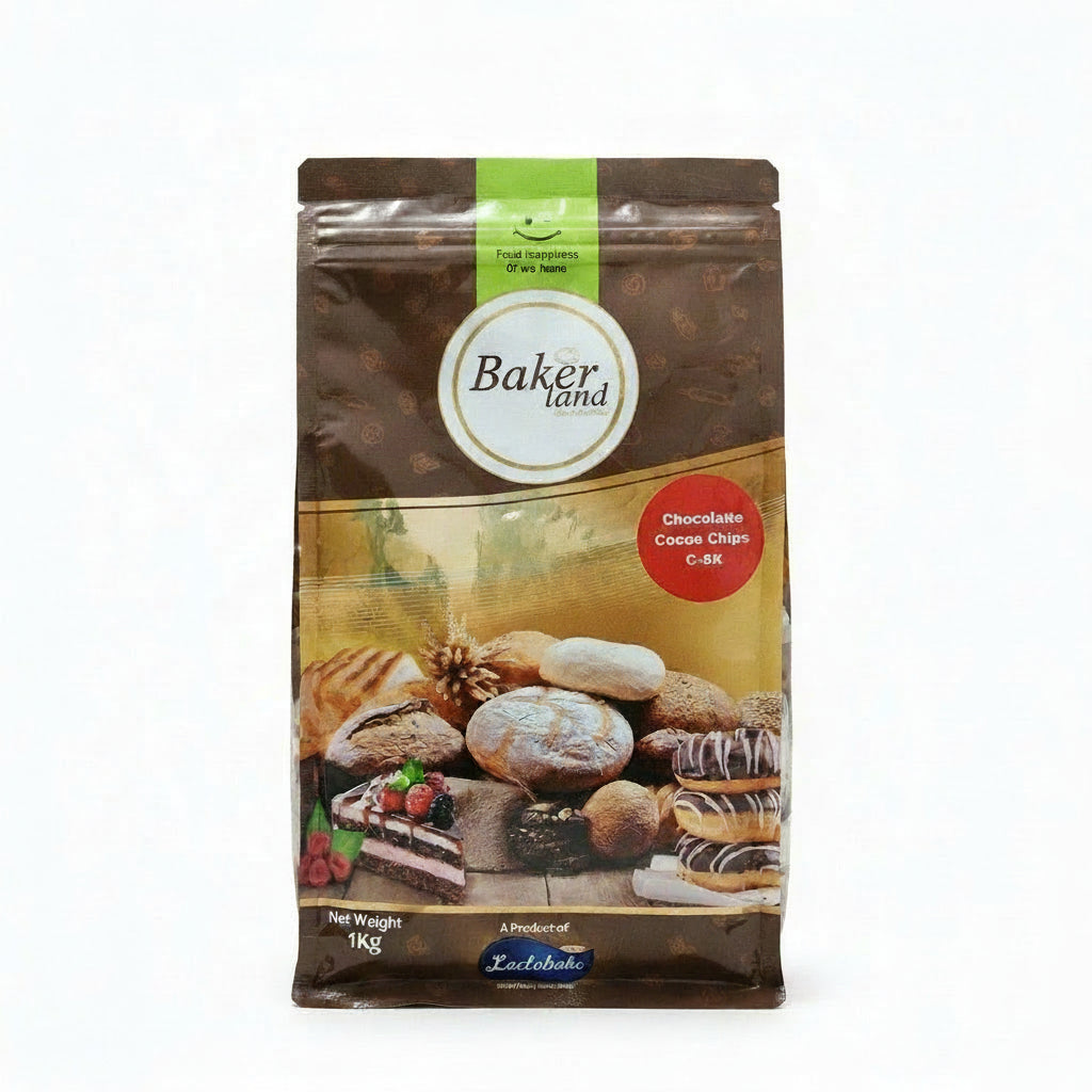 Bakerland chocolate cookie chips packaging on a white background