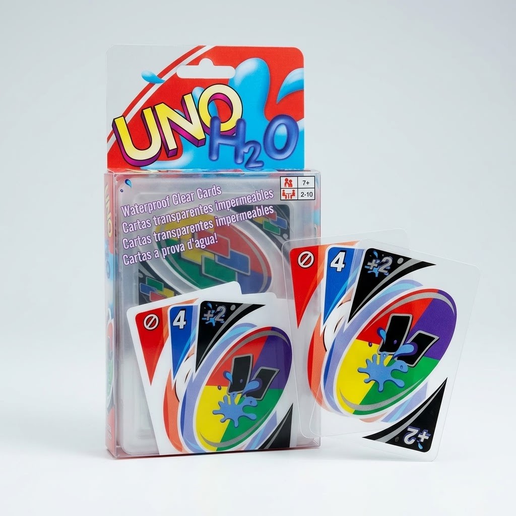 UNO H2O Waterproof Clear Card Game – Durable, Splash-Proof Family Board Game (2-10 Players)
