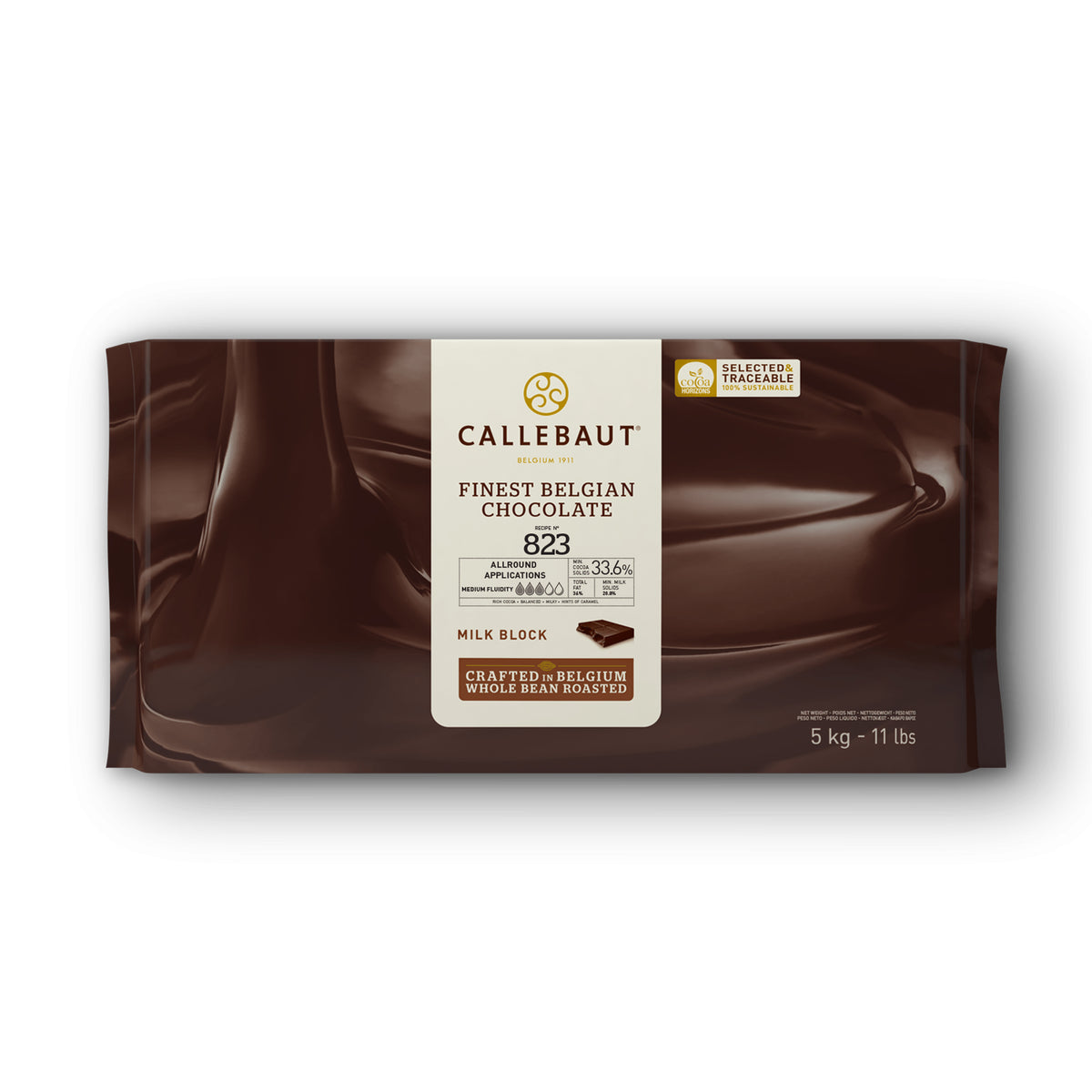 Callebaut - 823 - Finest Belgian Chocolate – 33.6% Milk Block Chocolate Bar - 5 KG