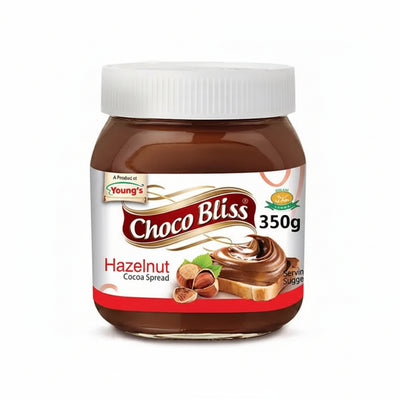 Jar of Choco Bliss Hazelnut Cocoa Spread on a white background
