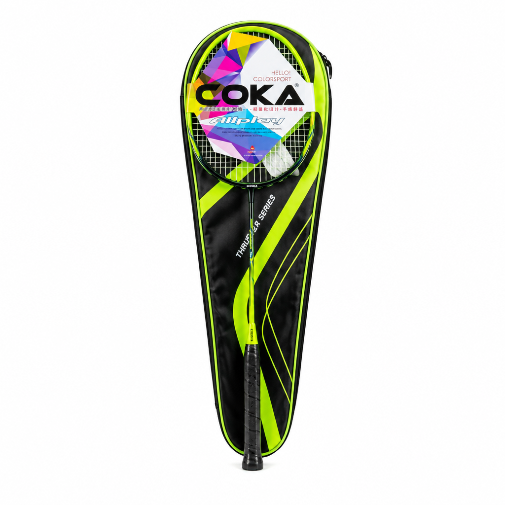 COKA Allplay Badminton Racket with Full Cover – Orange/Black | Green/Black | Red/Black