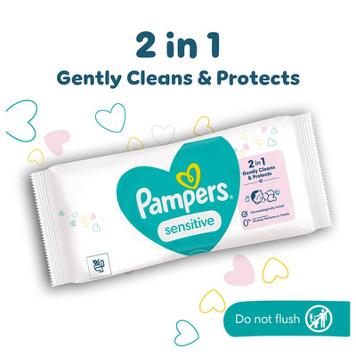 Pampers - Sensitive - Baby Wipes - Plastic Free - 52 Pack