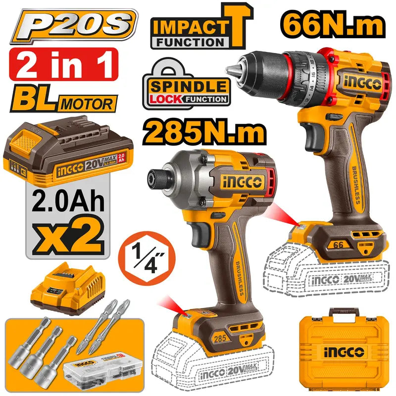 INGCO -  Cordless 2 pcs combo kit 20v CKLI20277