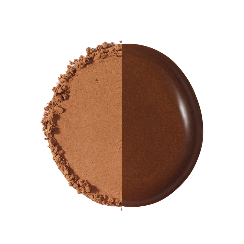 Makeup compact with two brown shades on a white background