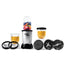Magic Bullet blender with fruits and cups on a white background