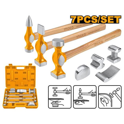 INGCO -  7 Pcs Body And Fender Hammer Set  HBAFH0712
