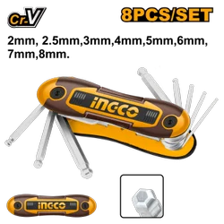 INGCO -  Ball point hex key 8pcs CR-V HHK14082