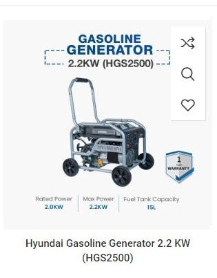 Hyundai -  HGS 2500 2.2 Kw (2.5Kva) - Generator | Jodiabaazar.com