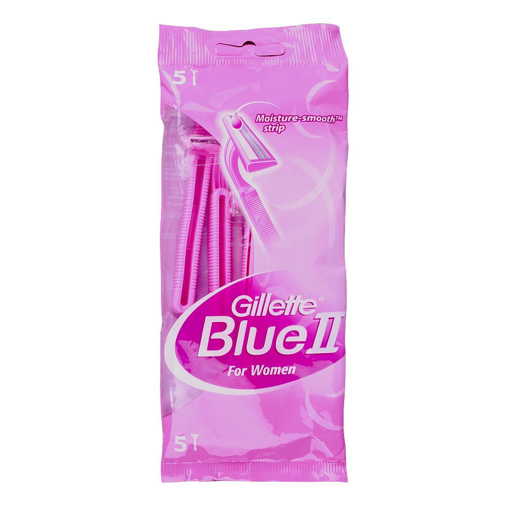 Gillette - BLUE ll - For Women - With Moisture-Smooth Strip - 2 Blades Disposable Razors - 5 Piece Pack