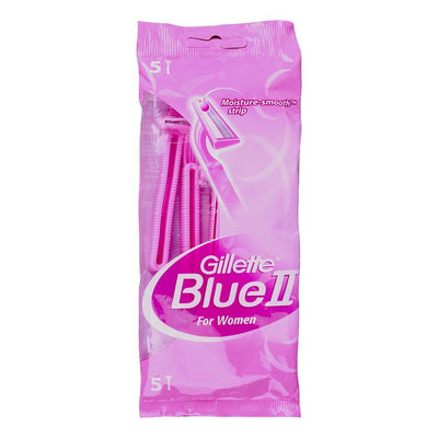 Gillette - BLUE ll - For Women - With Moisture-Smooth Strip - 2 Blades Disposable Razors - 5 Piece Pack