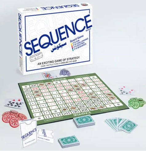 SEQUENCE- Pakistani Make - SEQUENCE Game with Folding Board, Cards and Chips - White