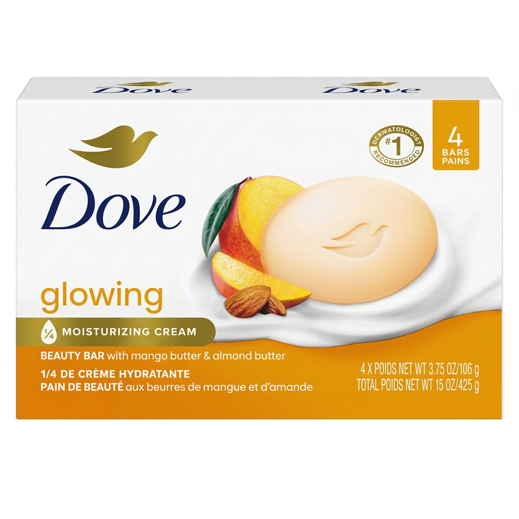 Dove - Soap Bar - GLOWING - 4 Bars Pack - 3.75 X 4 = 15 oz